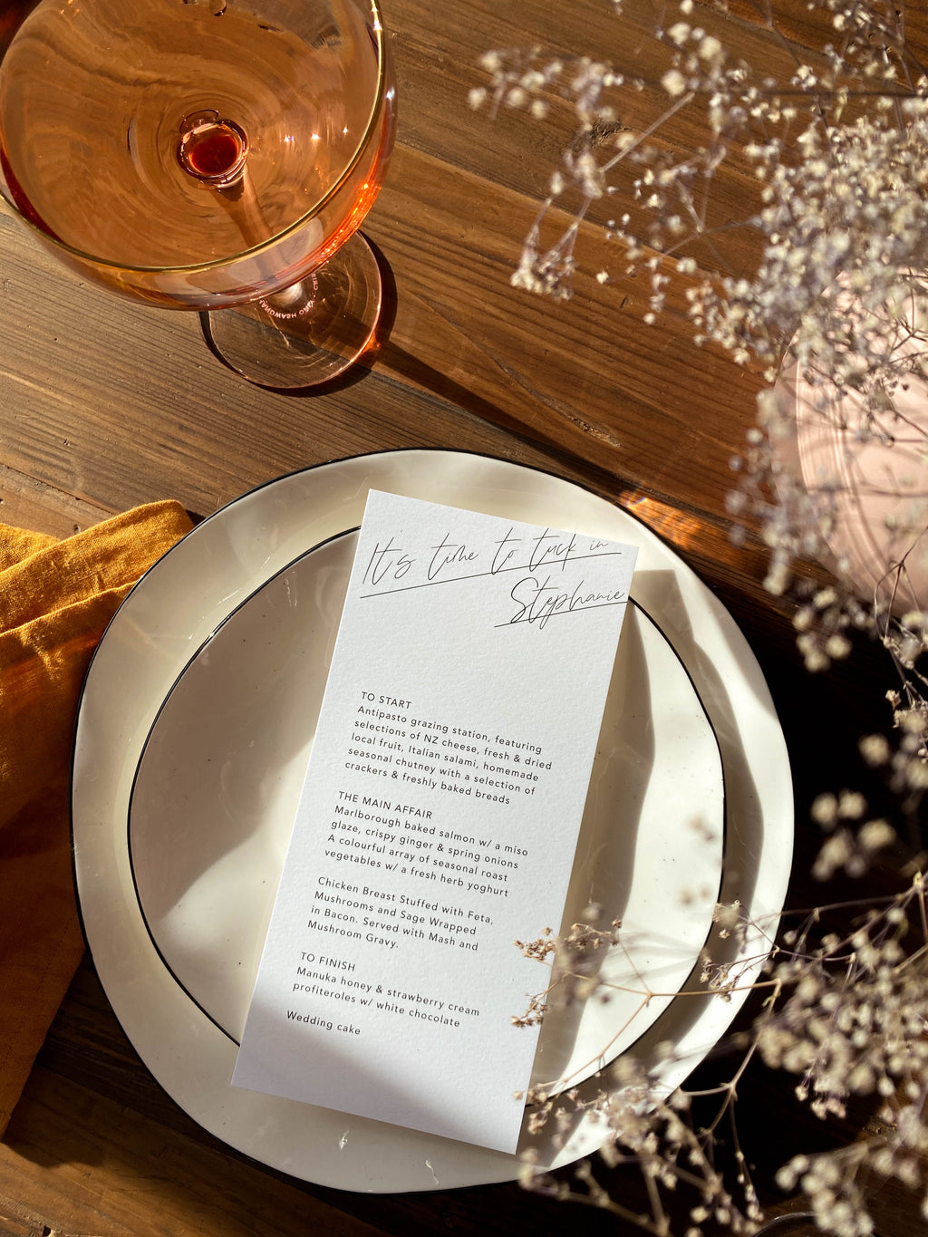 Stacey Menu with Personalised Guest Name